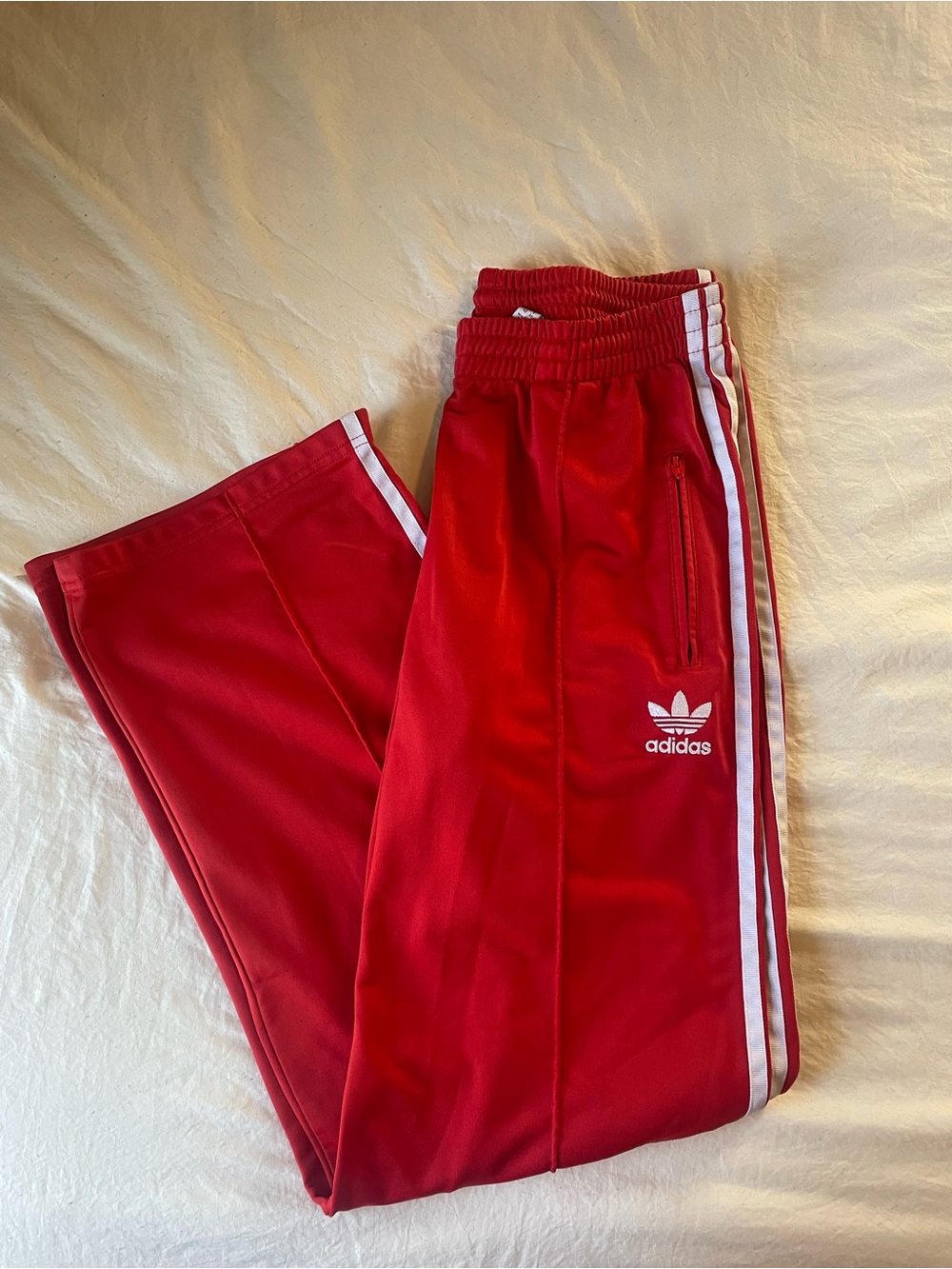 adidas Red Track Pants with White Three Stripes